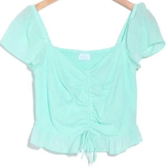 NWOT Abound Cinch Front Gauzy Top Blue Green Size Large - Picture 3 of 6